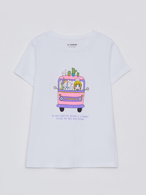 LCW Kids T-shirt Fille en Coton à Manches Courtes Imprimé Col Rond - S2HS92Z4-R9K