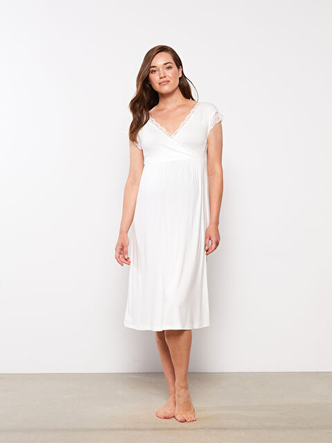 LCW DREAM V Yaka Düz Kısa Kollu Hamile Gecelik - S2HT16Z8-FDU