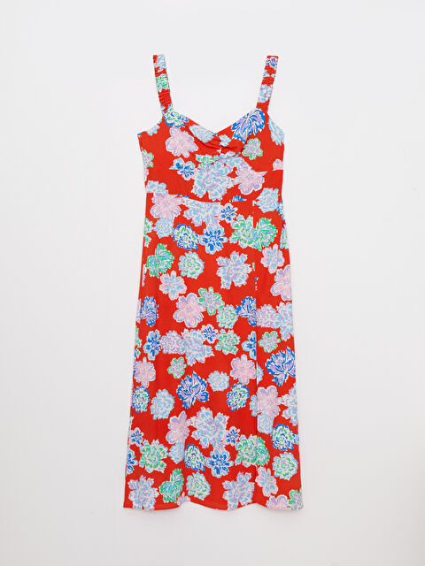 LCW Vision V Yaka Çiçekli Askılı Viskon Elbise