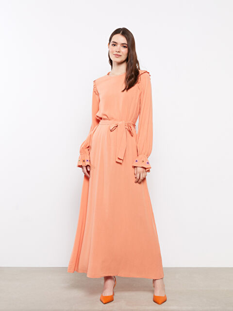 LCW Modest Crew Neck Straight Long Sleeve Viscose Women Dress - S2HU10Z8-RKB