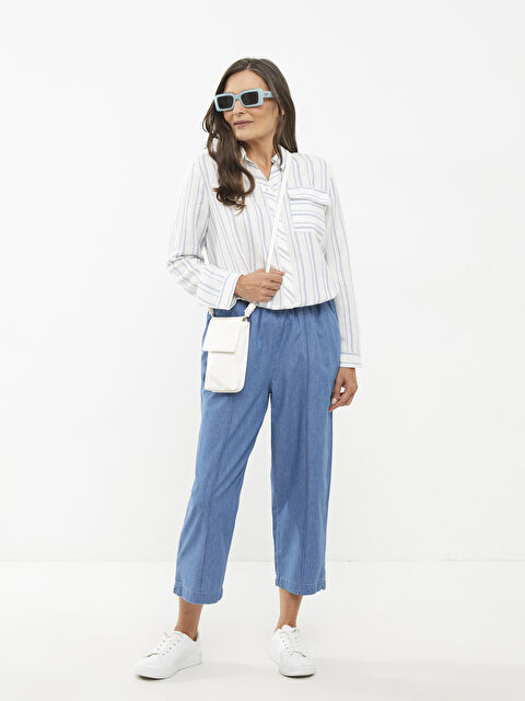 LCW Grace Beli Lastikli Standart Fit Düz Cep Detaylı Kadın Jean Kapri