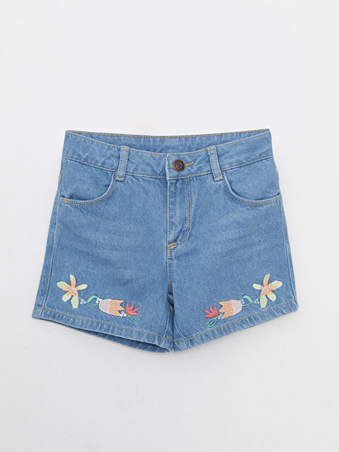 LCW Kids Nakış Detaylı Kız Çocuk Jean Şort