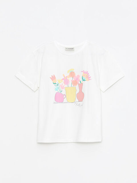 LCW Kids Crew Neck Printed Short Sleeve Cotton Girl T-shirt - S2HY45Z4-FDU