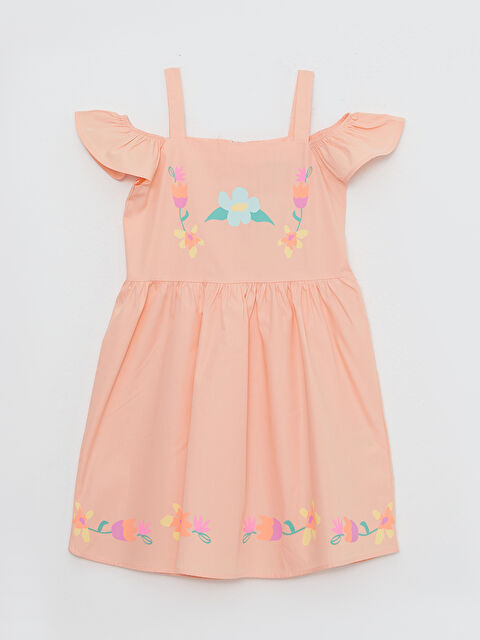 LCW Kids Robe Fille en Popeline à Imprimé avec Encolure Bateau et Manches Courtes - S2I273Z4-JXT