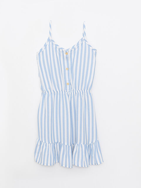 LCW Kids U Neck Striped Strap Poplin Girl Dress - S2I381Z4-LEN