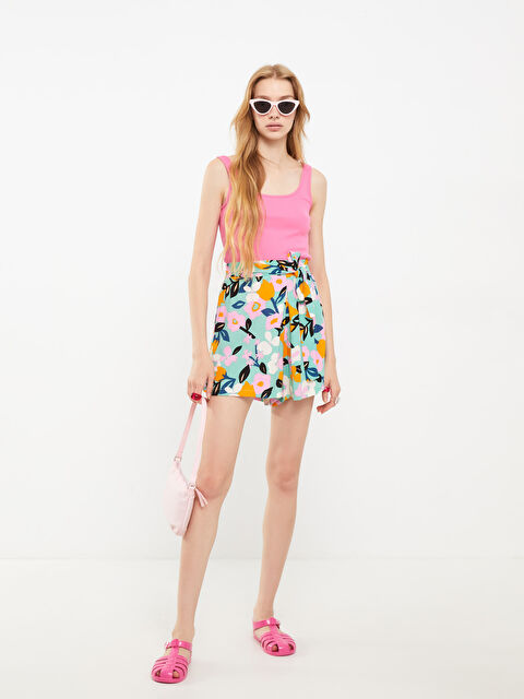 LCW Vision Beli Lastikli Rahat Kalıp Desenli Viskon Kadın Şort - S2I617Z8-LSJ