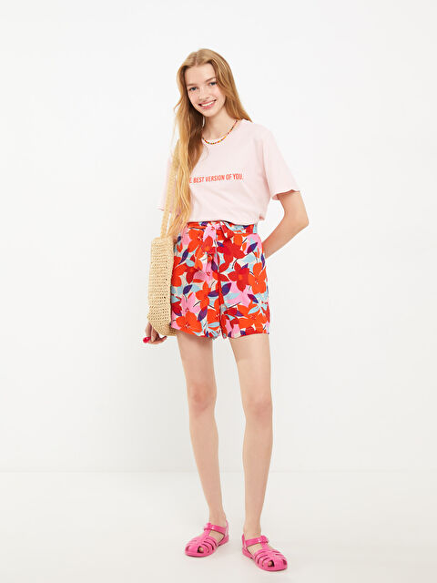 LCW Vision Beli Lastikli Rahat Kalıp Desenli Viskon Kadın Şort