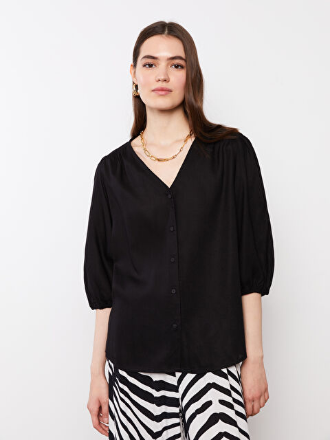 LCWAIKIKI Classic V Neck Plain Viscose Women's Shirt - S2I688Z8-CVL