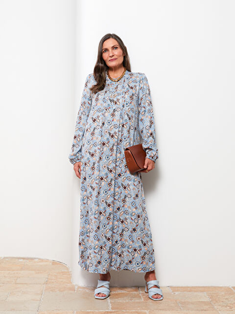 LCW Grace Bisiklet Yaka Çiçekli Uzun Kollu Viskon Kadın Elbise