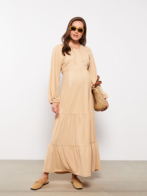 LCWAIKIKI Maternity فستان حمل كم طويل سادة بياقة مربوطة - S2IC66Z8-G3N