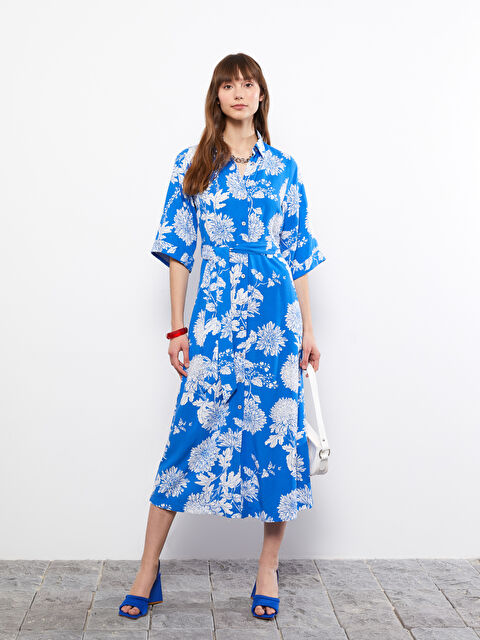 LCW Vision Çiçekli Kısa Kollu Viskon Kadın Gömlek Elbise