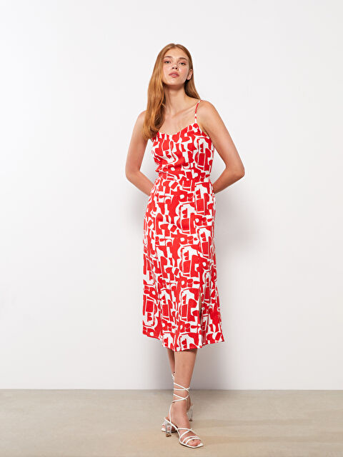 LCW Vision Kalp Yaka Desenli Askılı Kadın Elbise