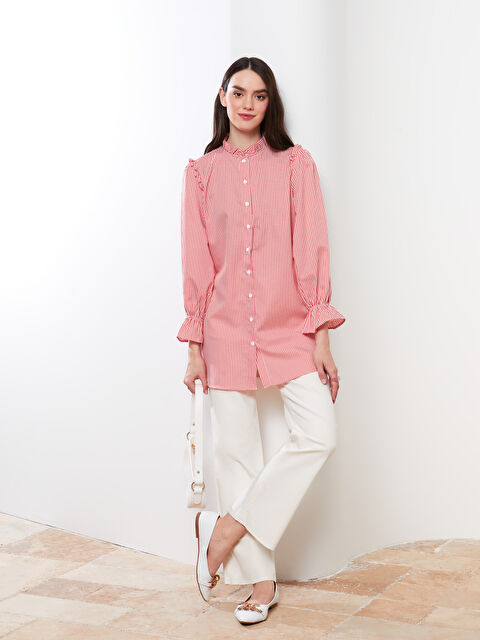 LCW Modest Frilly Stand Up Collar Plaid Long Sleeve Women's Tunic - S2II63Z8-LPA