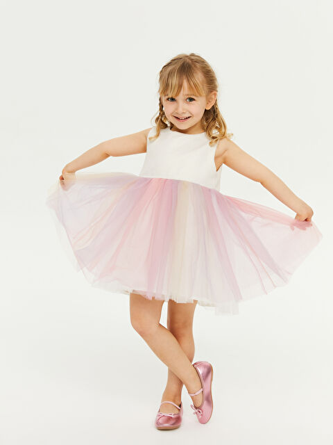 LCW baby Bisiklet Yaka Tül Etekli Kız Bebek Abiye - S2IJ08Z1-S23