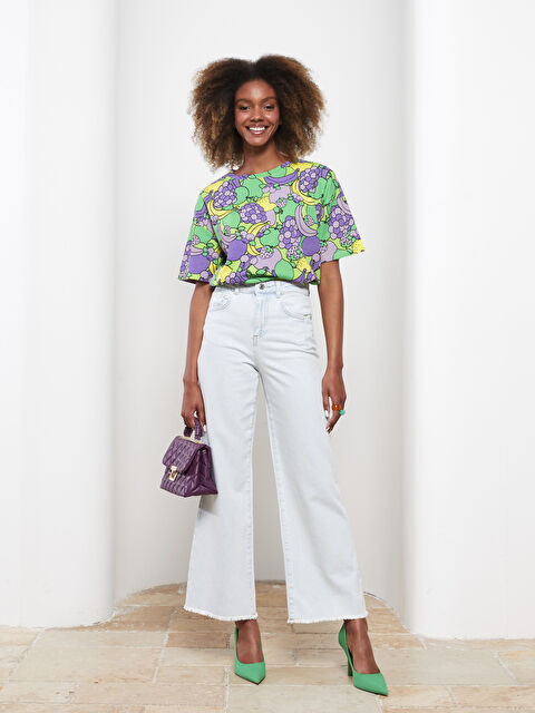 LCW Vision Crew Neck Patterned Short Sleeve Cotton Women's T-Shirt - S2IJ27Z8-LU7