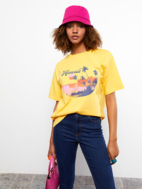 LCW Vision Crew Neck Printed Short Sleeve Women's T-Shirt - S2IJ77Z8-GAU