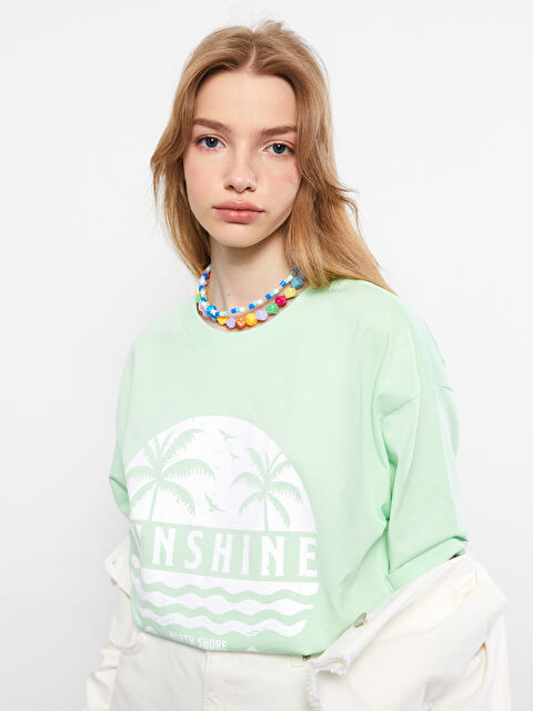 LCW Vision Crew Neck Printed Short Sleeve Cotton Women's T-shirt - S2IJ82Z8-FPU