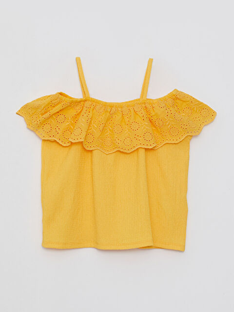 LCW Kids Slash Neck Eyelet Detailed Short Sleeve Girls' Blouse - S2IN83Z4-GAU