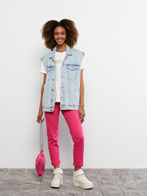 LCW Vision T-shirt en Coton à Manches Courtes avec Imprimé Lettre et Col Rond pour Femmes - S2IO92Z8-FES