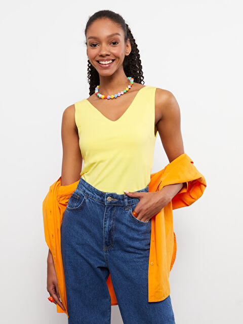 LCW Vision Débardeur Uni en Coton pour Femmes à Encolure en V - S2IQ26Z8-FSG