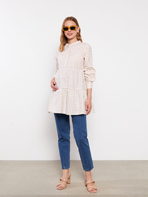 LCWAIKIKI Maternity Grandad Collar Plaid Long Sleeve Poplin Maternity Tunic - S2IY86Z8-LKQ
