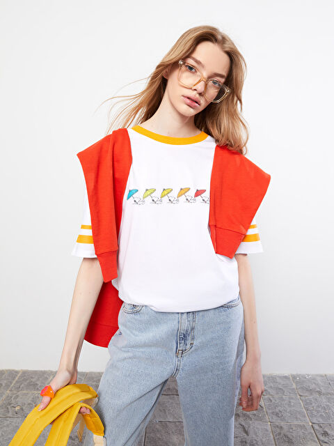 LCW Vision Crew Neck Snoopy Printed Short Sleeve Cotton Women's T-Shirt - S2J042Z8-R9K