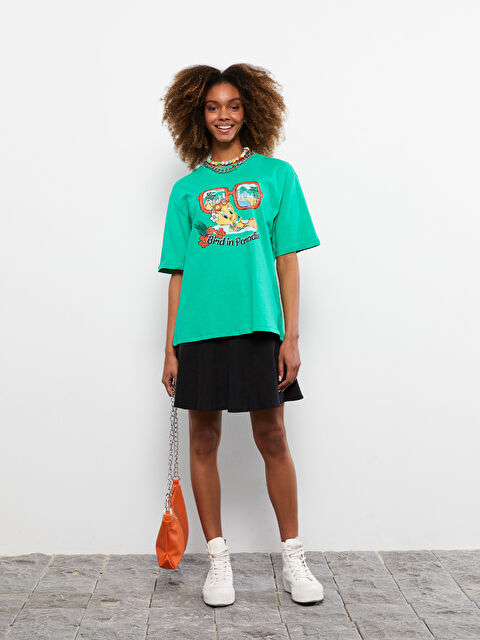 LCW Vision Crew Neck Tweety Printed Short Sleeve Cotton Women's T-Shirt - S2J044Z8-GHU