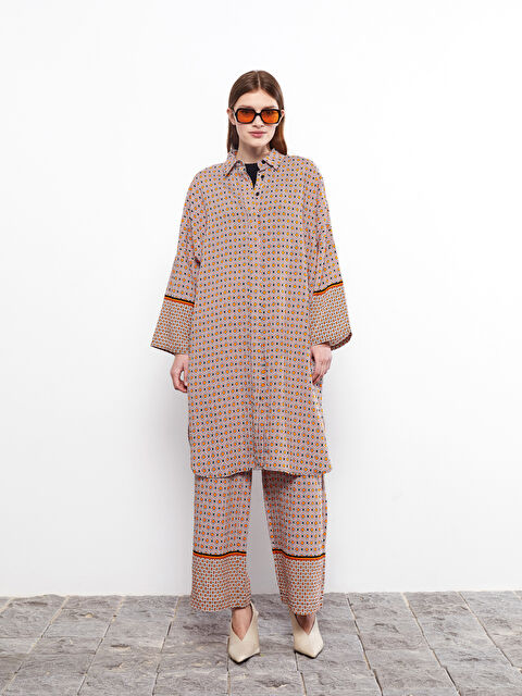 LCW Modest تونيك قميص نسائي أوفراسايز كم طويل منقوش - S2J045Z8-LSR