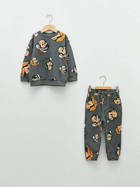 LCW baby Crew Neck Long Sleeve Nostalgic Monkey Printed Baby Boy Sweatshirt and Jogger Pants 2-Pack - S2J055Z1-LRX