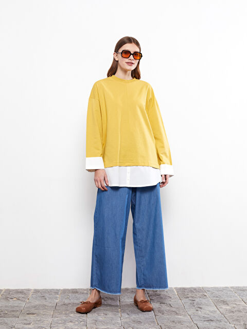 LCW Modest تونيك سويتشيرت كم طويل بياقة دائرية للسيدات مع بلوك الألوان - S2J208Z8-RYU