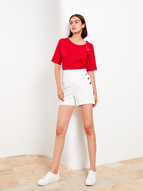 SOUTHBLUE شورت للسيدات بسحاب عند الخصر وتفاصيل تطريز سادة - S2J225Z8-Q6K