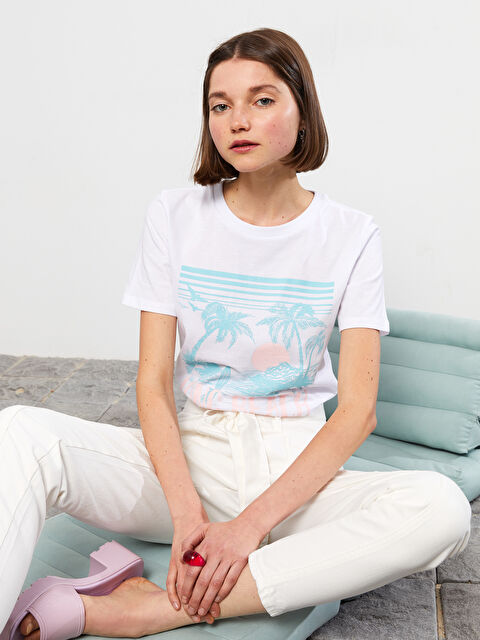 LCW Vision Crew Neck Printed Short Sleeve Cotton Women's T-shirt - S2J332Z8-R9K