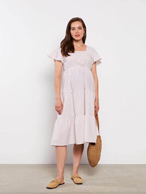 LCWAIKIKI Maternity Kare Yaka Çizgili Kısa Kollu Hamile Elbise