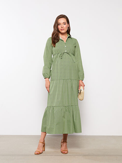 LCWAIKIKI Maternity Gömlek Yaka Desenli Uzun Kollu Hamile Elbise