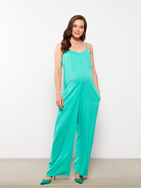 LCWAIKIKI Maternity Kalp Yaka Düz Askılı Vikson Hamile Tulum - S2J545Z8-GMF