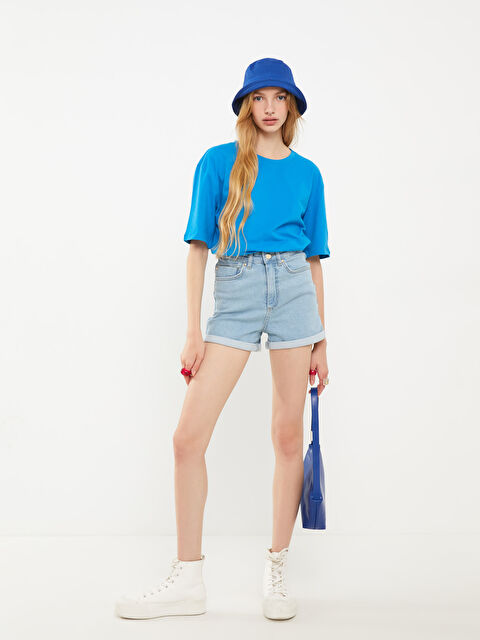 LCW Jeans Yüksek Bel Mom Fit Düz Cep Detaylı Kadın Jean Şort