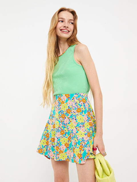 LCW Vision Jupe Courte à Taille Zippée Florale en Viscose pour Femmes - S2J888Z8-LUG