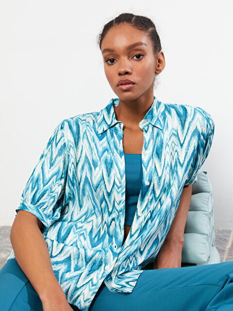 LCW Vision Front Button Closure Patterned Short Sleeve Satin Women's Shirt - S2J931Z8-LQQ