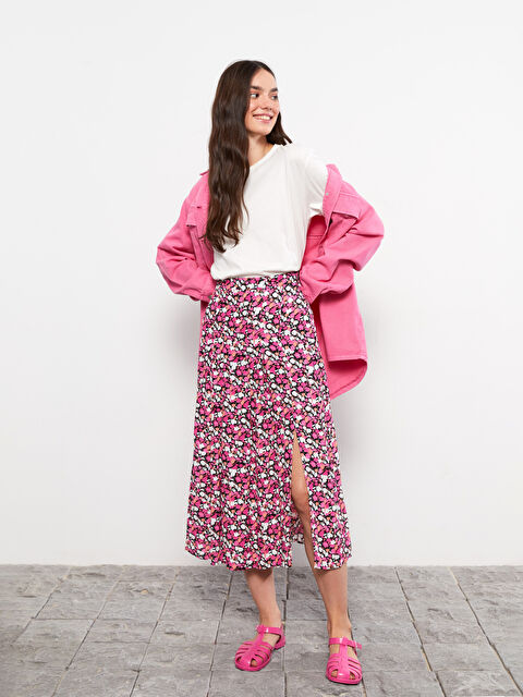 LCW Vision Beli Fermuarlı Çiçekli Viskon Kadın Etek