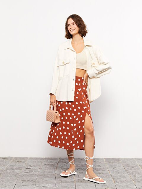 LCW Vision Beli Fermuarlı Puantiyeli Viskon Kadın Etek