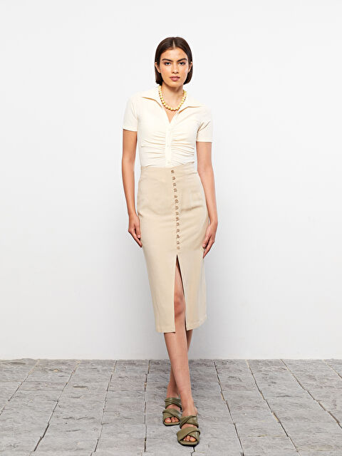 LCW Vision Kadın Beli Fermuarlı Düz Etek