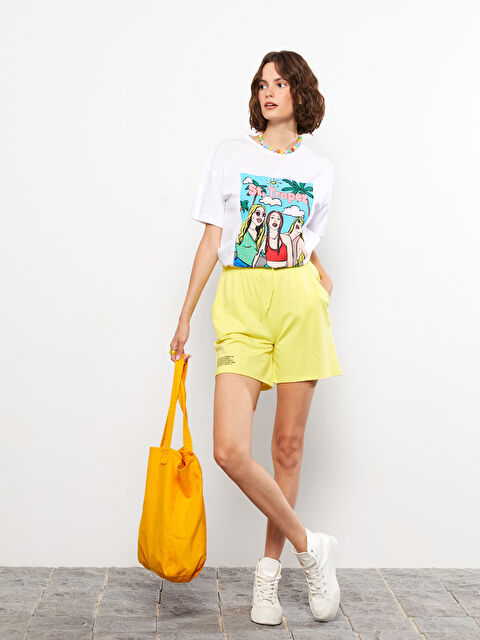 LCW Vision شورت للسيدات بطباعة نص وخصر مرن - S2JB59Z8-K5C