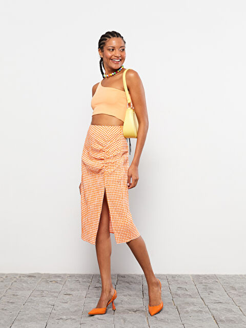 LCW Vision Zippered Waist Plaid Poplin Women's Skirt - S2JD12Z8-LND