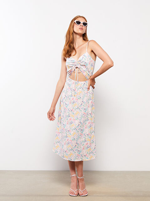 LCW Vision Kalp Yaka Çiçekli Askılı Viskon Kadın Elbise