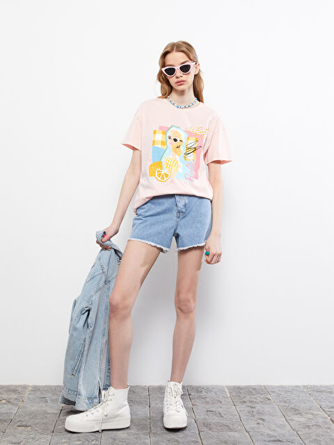 LCW Vision Crew Neck Printed Short Sleeve Cotton Women's T-shirt - S2JD34Z8-FX2