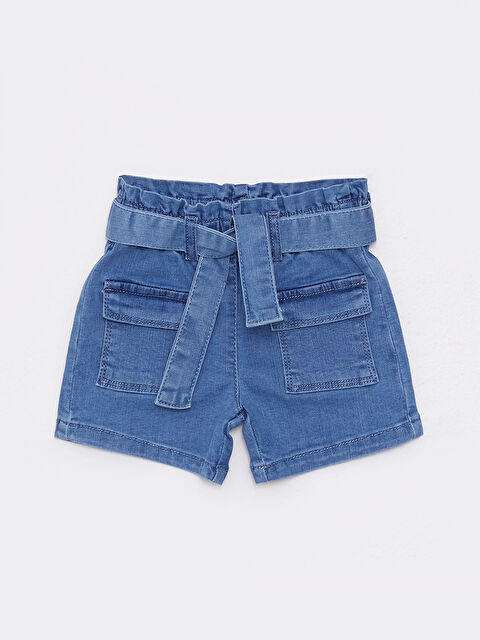 LCW baby Beli Lastikli Basic Kız Bebek Jean Şort