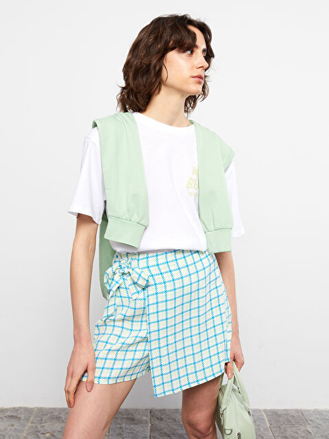 LCW Vision Beli Fermuarlı Ekose Viskon Kadın Şort Etek