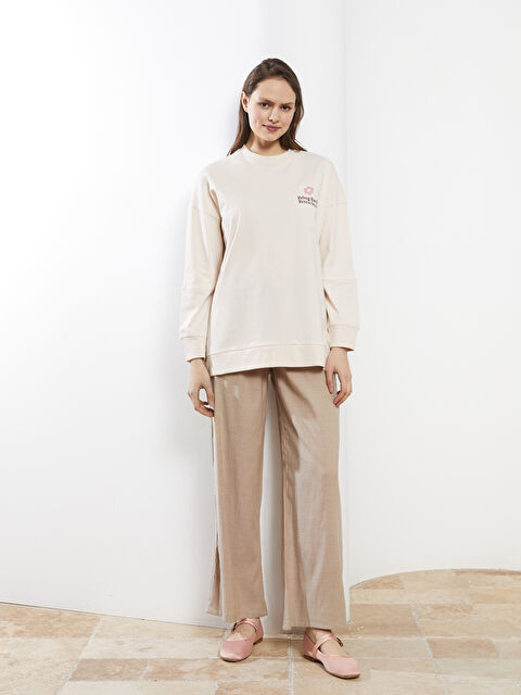 LCW Modest Crew Neck Printed Long Sleeve Cotton Women's Tunic - S2K411Z8-R9J