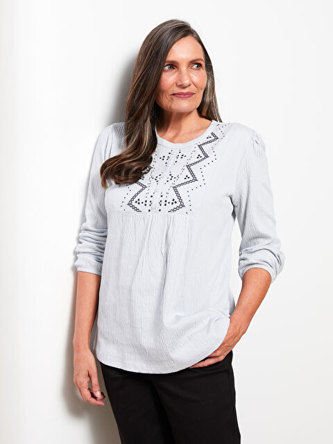 LCW Grace Crew Neck Embroidered Long Sleeve Women's T-Shirt - S2K560Z8-GAJ