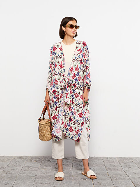 LCW Vision Şal Yaka Desenli Uzun Kollu Viskon Kadın Kimono